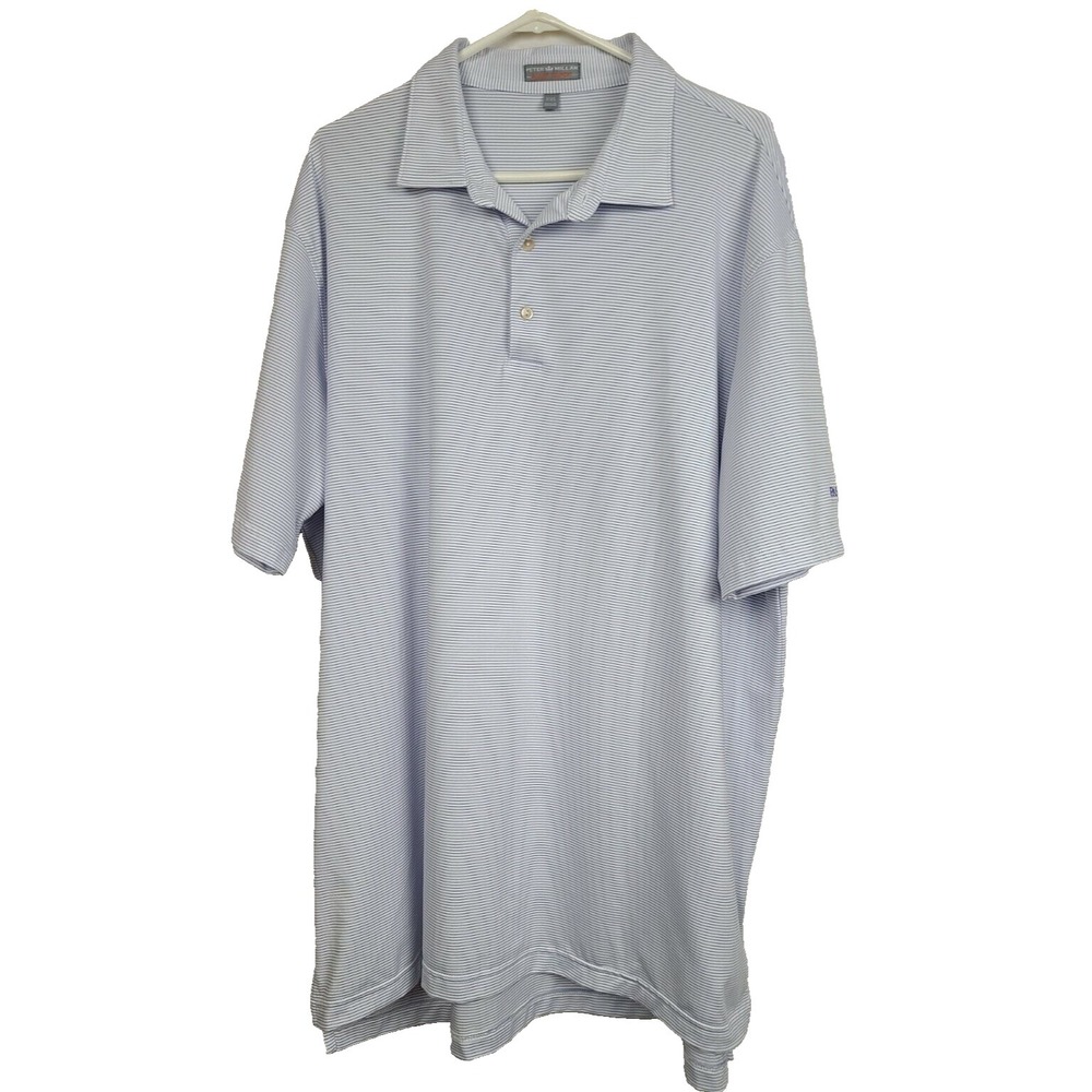 Peter Millar Summer Comfort Polo Shirt Mens XXL Blue White Pinstripe Golf Preppy